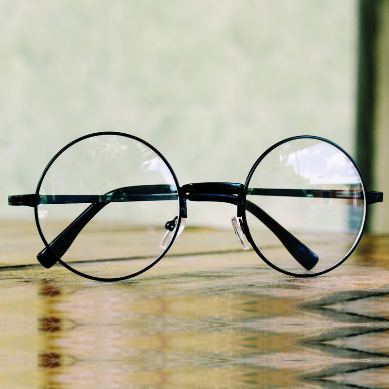 Skeleteen Round Wizard Costume Glasses - Black Metal Frame Circular Costume Eyeglasses - 1 Pair - Image 2